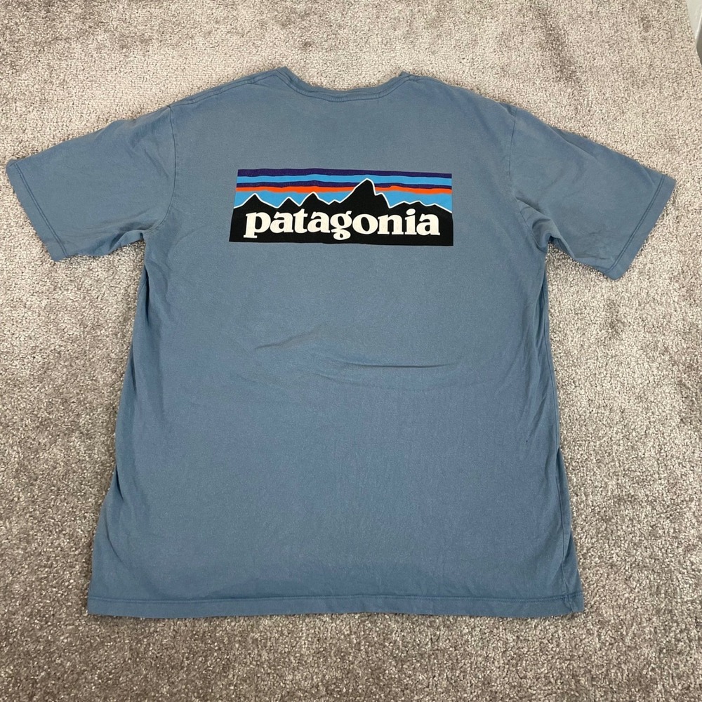 Patagonia T Shirt Mens Medium P6 Organic Cotton Mountain Short Sleeve Blue